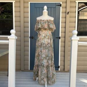 Vintage Candi Jone California Floral Off-Shoulder Maxi Dress Women’s Size Medium